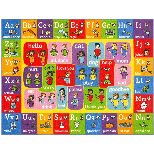 Kc Cubs Boy amp Girl Kids Abc Alphabet Asl Sign Language Educational Learning amp Fun Game Play Area Nursery Bedroom Classroom Rug Carpet