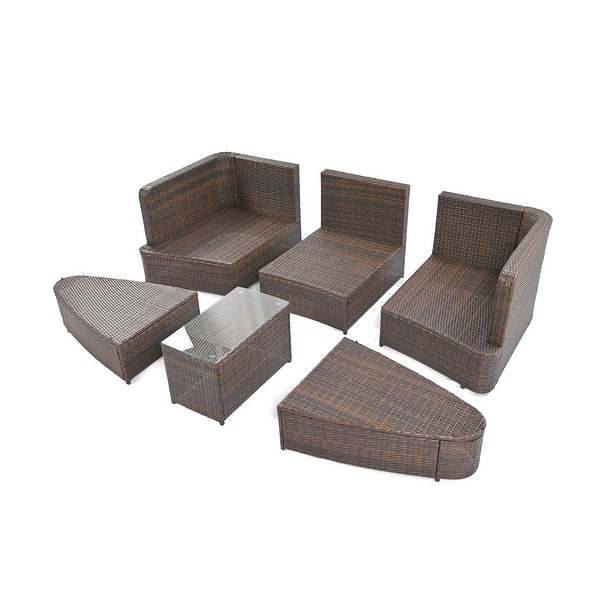 6Piece Patio Outdoor Conversation Sets Round Sectional Sofa，AllWeather PE Wicker Rattan Separate Seating Group with Table