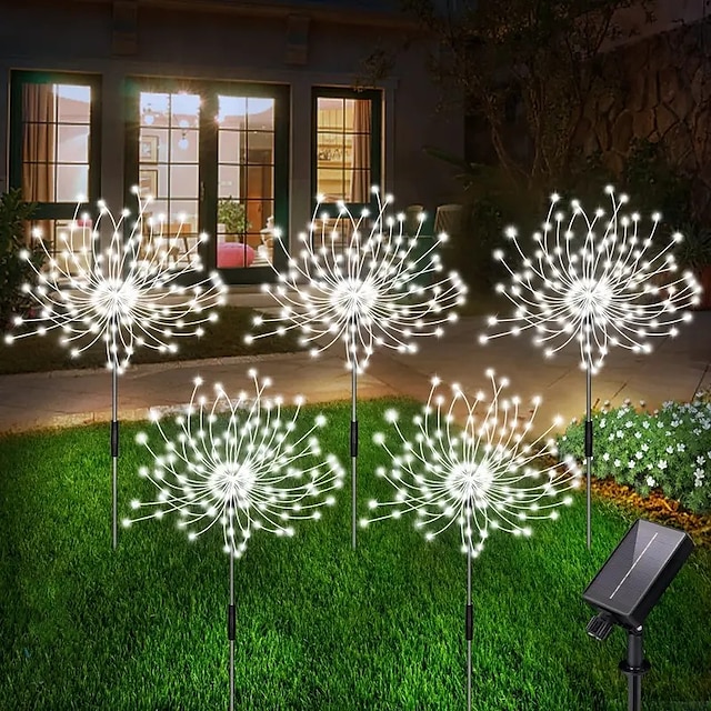 Fireworks Solar Lights Outdoor Pathway Lights Solar Powered Starburst Fairy Lights Waterproof 8 Lighting Modes with Remote Control For Patio Decorative Landscape 90/120/150/180/200 LEDs