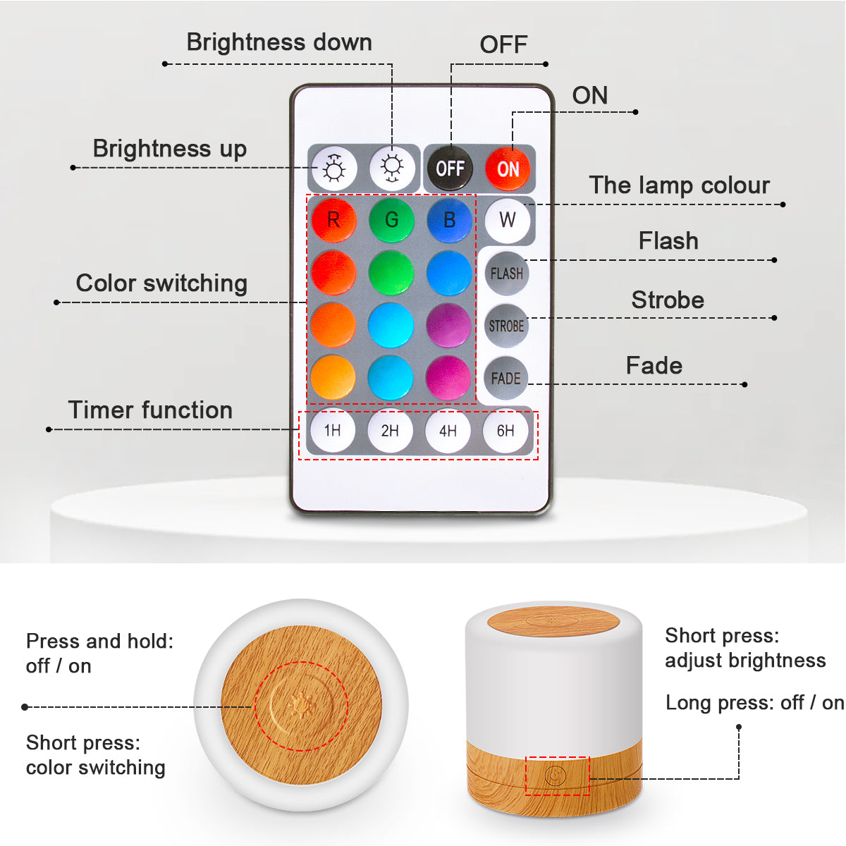 LETOUR Touch Sensor Lamp with Warm White Light and Timer RGB Colour Changing Night Light for Bedroom, Living Room and Office