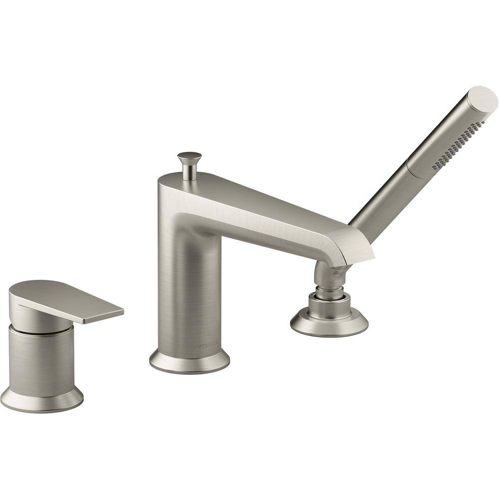 KOHLER Hint Single-Handle Deck-Mount Roman Tub Faucet with Hand Shower in Vibrant Brushed Nickel K-97070-4-BN