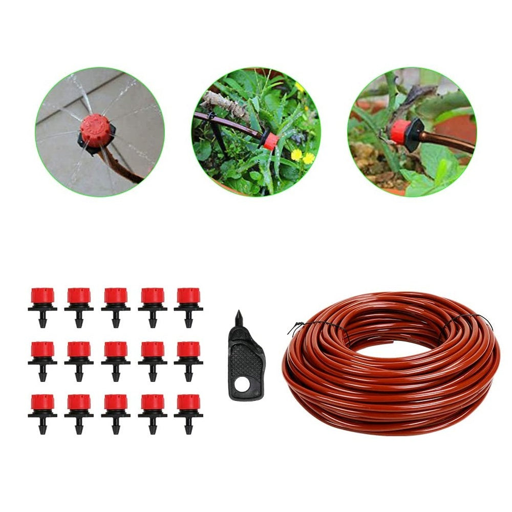 Flantor Drip Irrigation Tubing - 100ft 1/4 inch Drip Irrigation Sytem Plant Watering System 15 Adjustable Drippers + Punch Tool Automatic Irrigation Equipment Set for Garden Patio Lawn