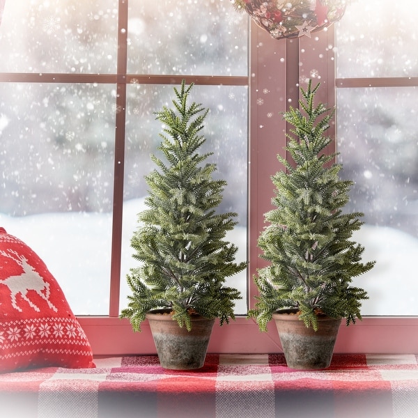 24inch Potted Frosted Mini Spruce Trees (Set of 2)