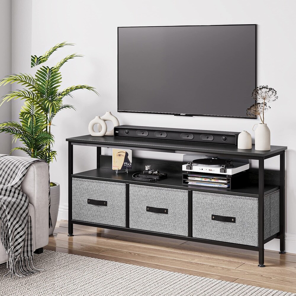 Small TV Stand Dresser with Drawers and Shelves