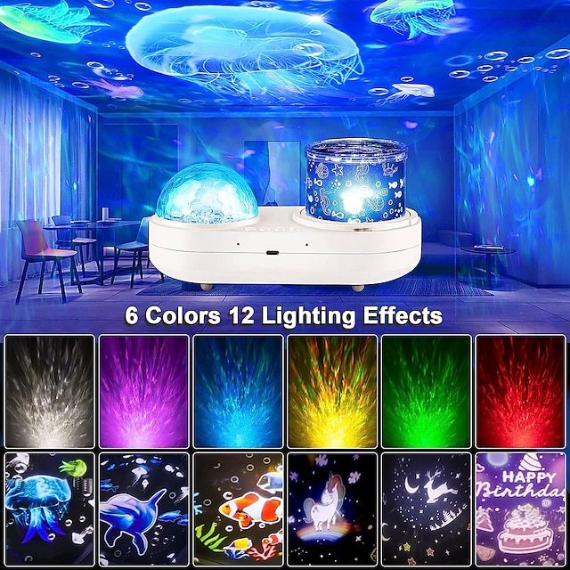 Ocean Light Projector for Bedroom 360 Degree Rotating Night Lights Projector 6 Colors Double-Layer Stereo Projection Effect Galaxy Projection Night Light Kids Toys Birthday