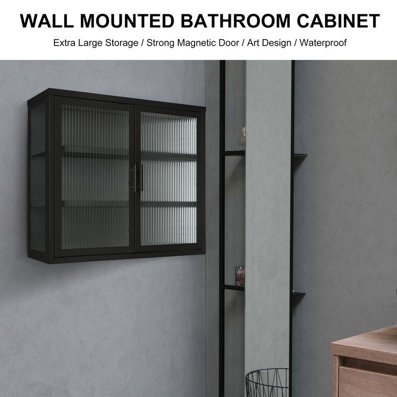 Modern Style Glass Door Wall Cabinet With Detachable Shelves