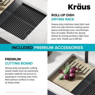 KRAUS Bellucci Gray Granite Composite 30 in. Single Bowl Undermount Workstation Kitchen Sink with Accessories KGUW2-30MGR