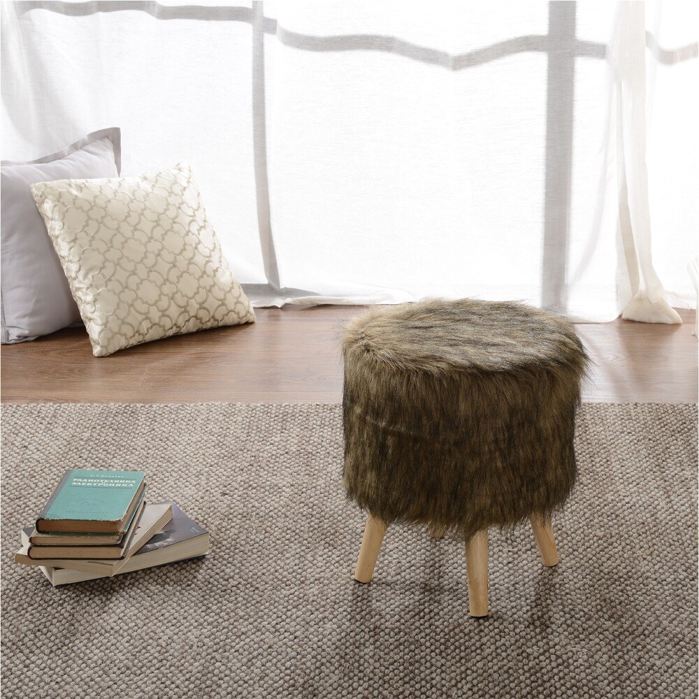 Cheer Collection FauxFur Small Wood Leg Stool