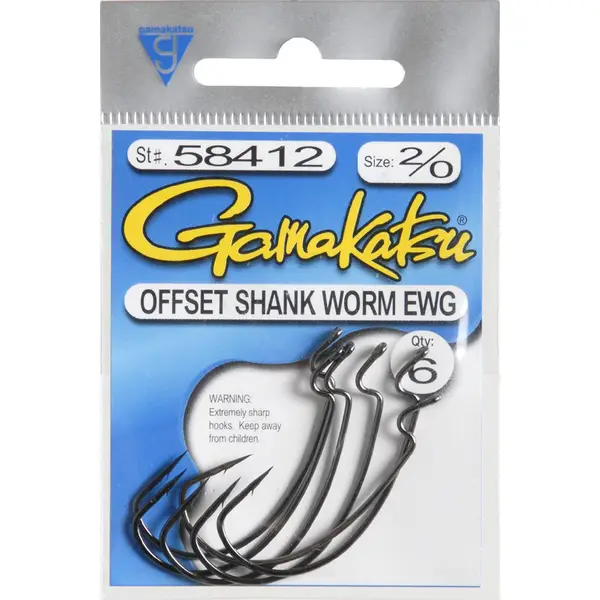 Gamakatsu Size 2/0 EWG Black Worm Hook