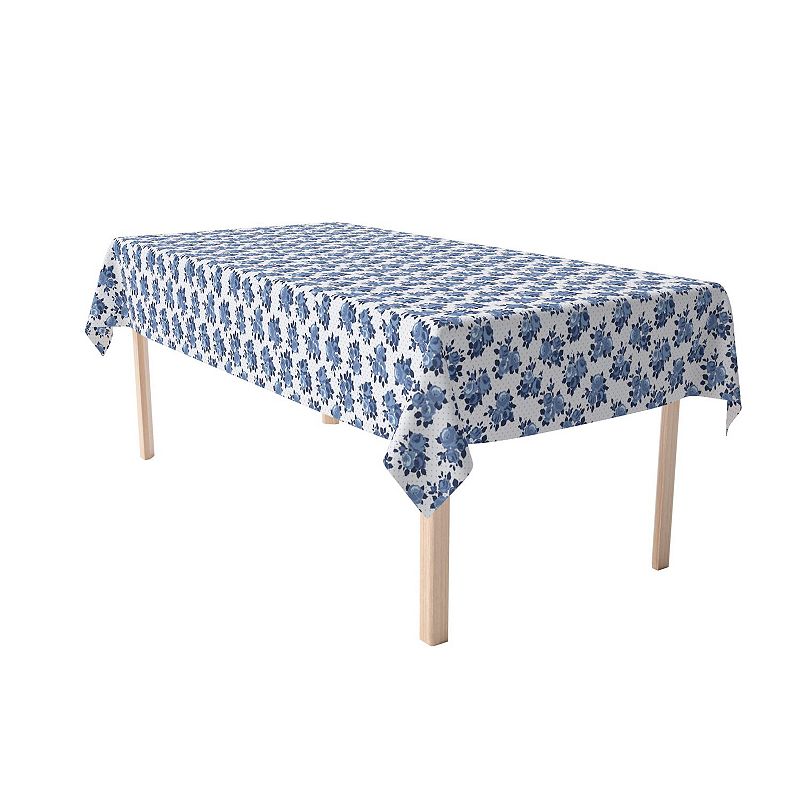 Rectangular Tablecloth， 100% Cotton， 52x104， Blue Floral and Dots