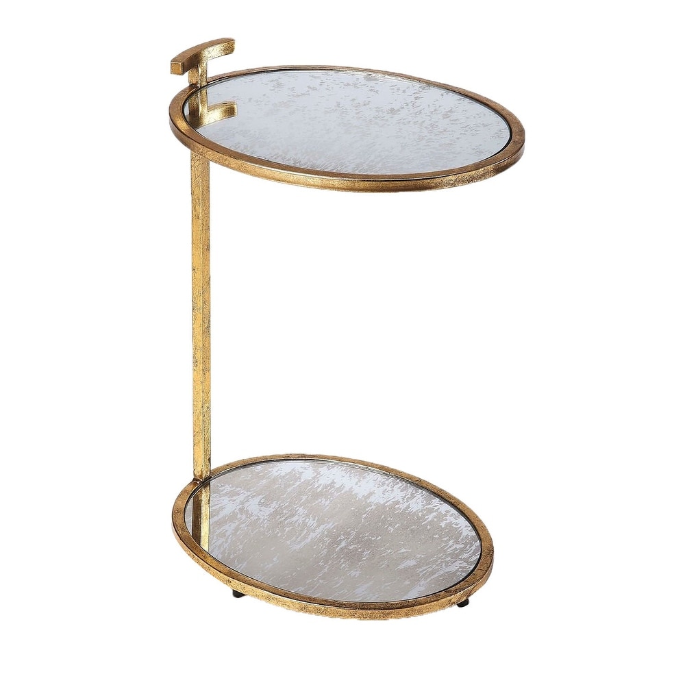 Modern Metal and Mirror Oval Side Table - Gold