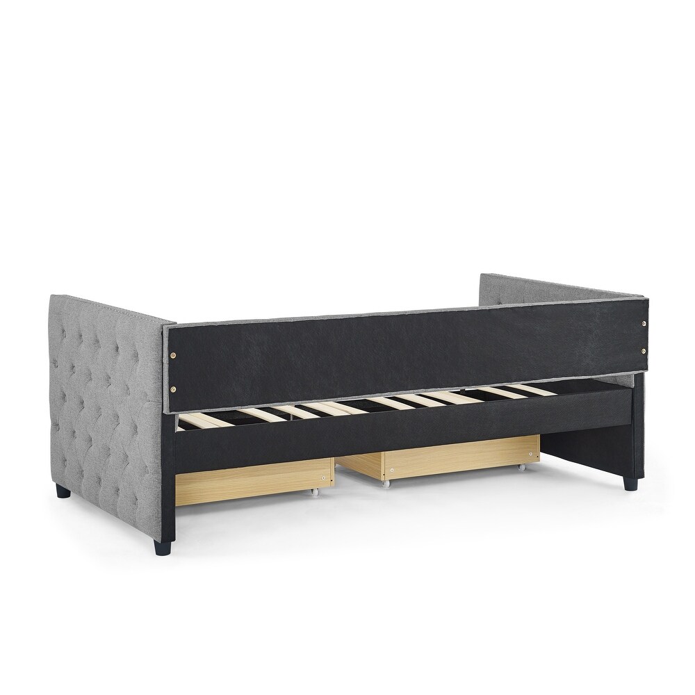 Upholstered Twin Size Daybed with Two Drawers