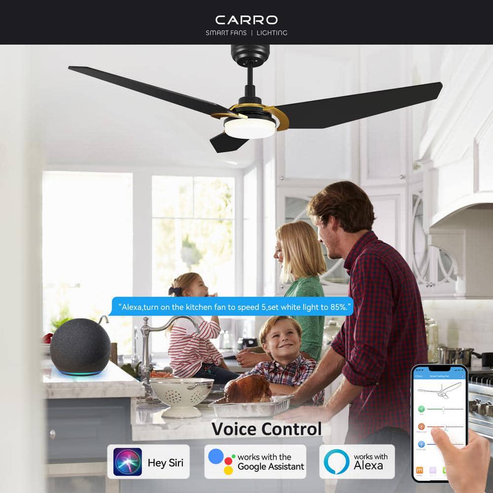 CARRO Brently 52 in Dimmable LED IndoorOutdoor Black Smart Ceiling Fan with Light and Remote Works w AlexaGoogle Home