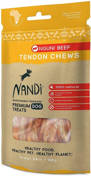 Nandi Nguni Beef Tendon Chews Dog Treats， 3.5-oz bag