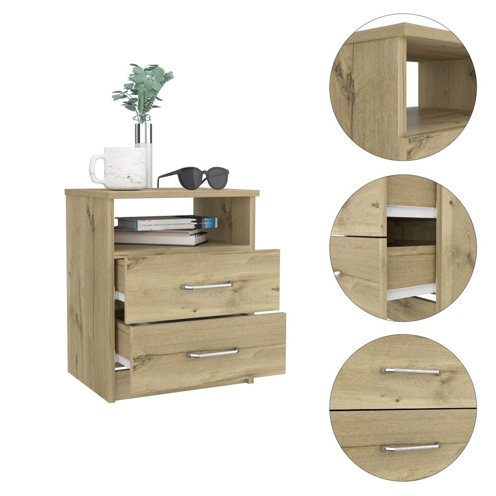 Nightstand  Superior Top  Two Drawers  One Shelf  Light Oak