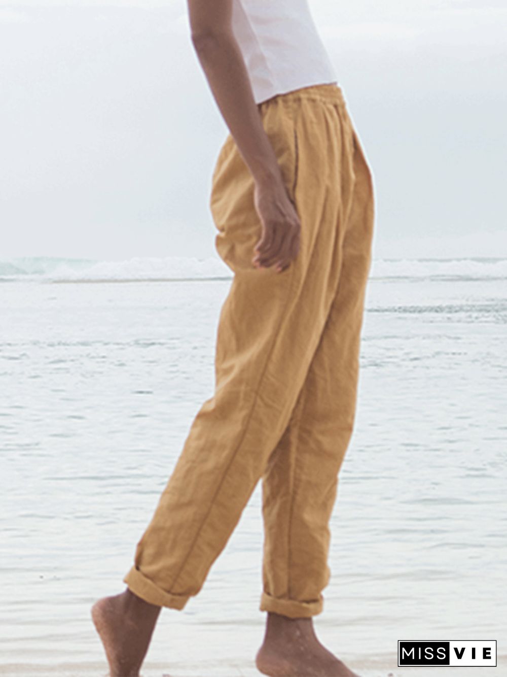 Womens Casual Plus Size Linen Pants