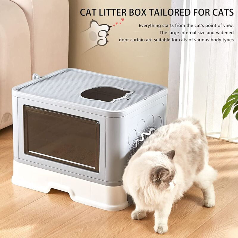 Tuoke Cat Litter Large Box Foldable Cat Litter Tray Box Sturdy Fully Enclosed Toilet