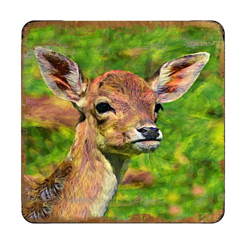 Deer Face Wooden Cork Coasters Gift Set of 4 by Nature Wonders