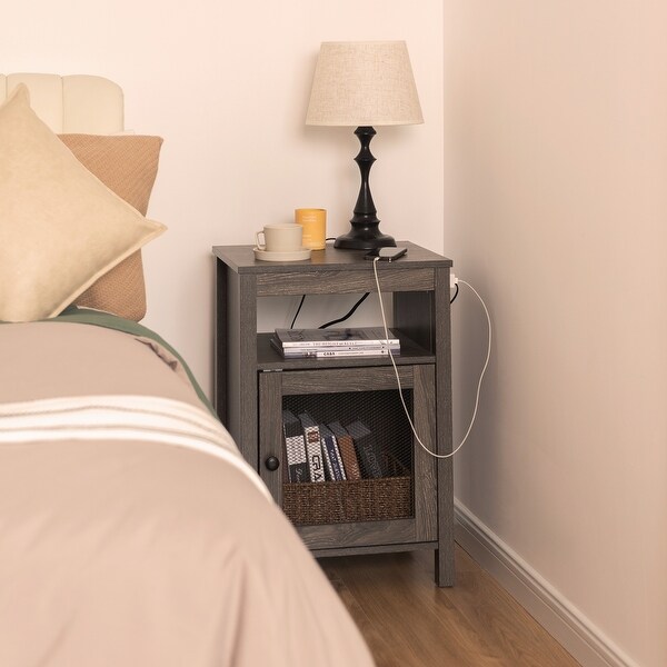 StorageWorks Farmhouse Nightstand with USB Ports and Power Outlets - - 36930591