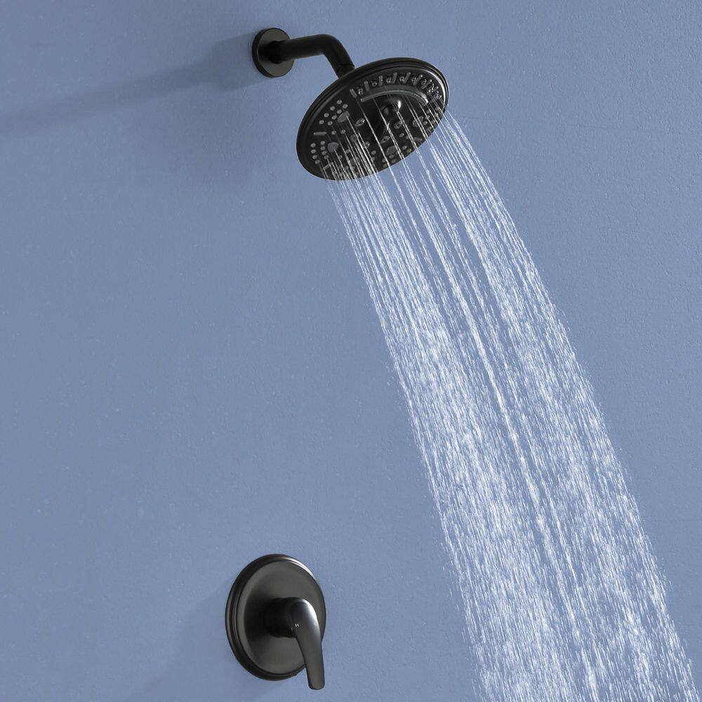 UKISHIRO One-handle 1.8 GPM 6-Spray Shower Head and Tub Faucet with Pop-up Diverter in Matte Black (Valve Included) SMDJEN8571112012