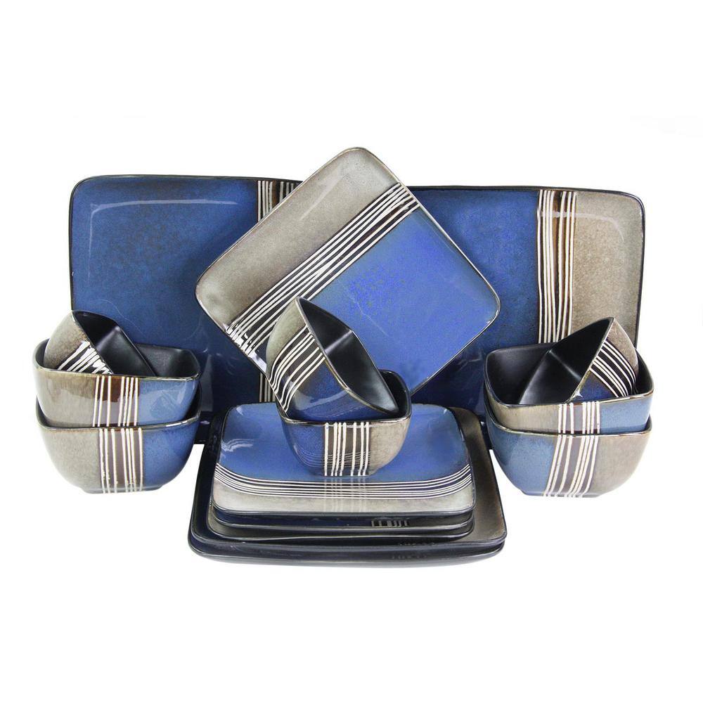 Elama Uptown Loft 16-Piece Modern Blue Stoneware Dinnerware Set (Service for 4) 98597913M