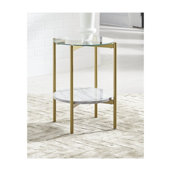 Signature Design by Ashley Wynora Gold-tone and White Faux Marble End Table