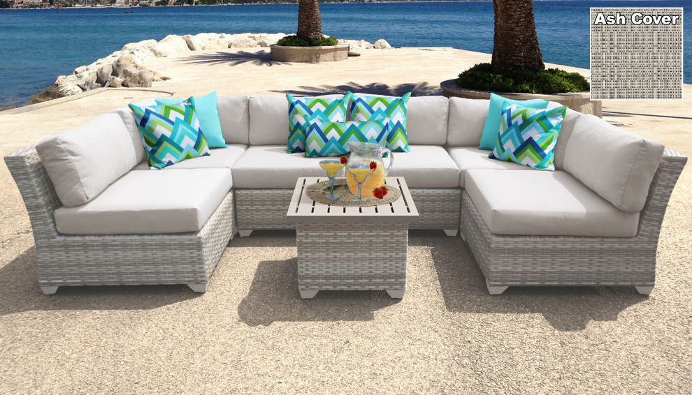 Fairmont 7 Piece Outdoor Wicker Patio Furniture Set 07c   Tropical   Outdoor Lounge Sets   by TKClassics  Houzz