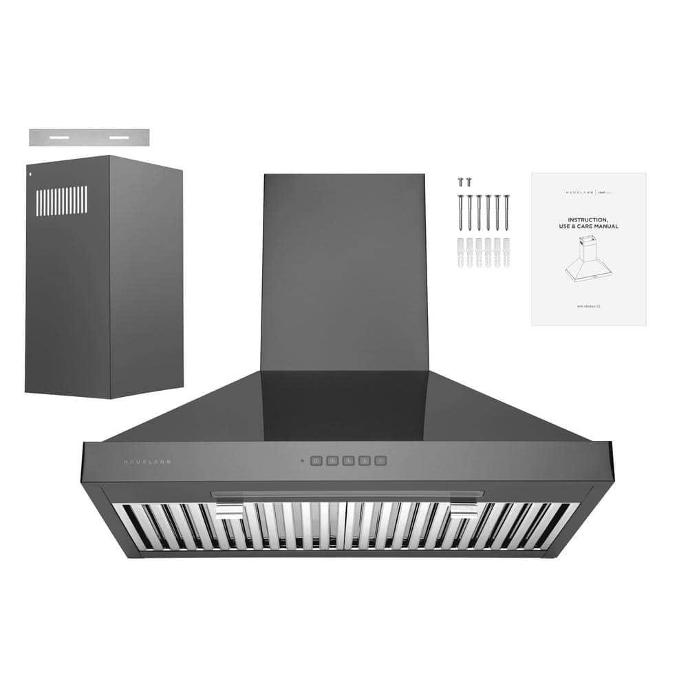 HAUSLANE 30 in Convertible Wall Mount Range Hood with Changeable LED Baffle Filters in Black Stainless Steel