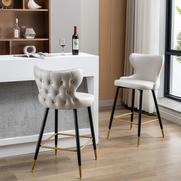 Set of 2 Counter Height Barstools with Backs Modern Dining Bar Chairs with Iron Legs Modern Counter Stools