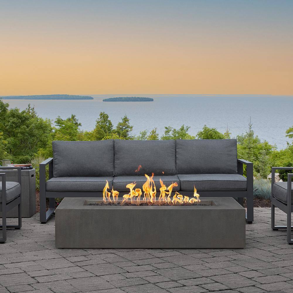 JENSEN CO Matteau Low 60 in. L x 12 in. H Outdoor Rectangular Concrete Composite Natural Gas Fire Table in Carbon with Vinyl Cover 143NG-CBN