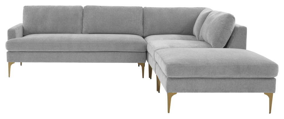 Serena Gray Velvet Large Right Arm Facing Chaise Sectional   Midcentury   Sectional Sofas   by First of a Kind USA Inc  Houzz