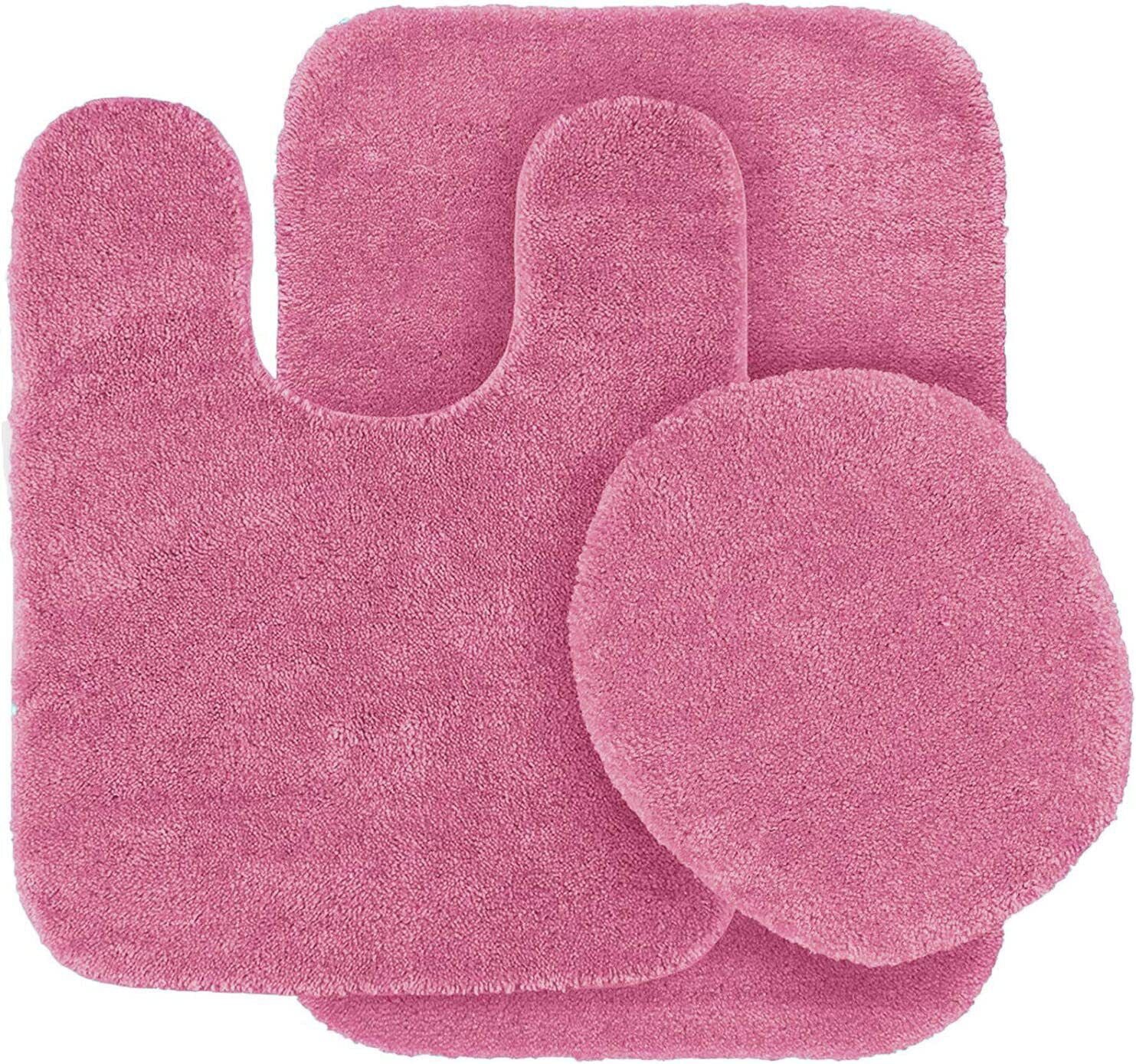 Hot Pink 3 pieces bathroom rug Non-Slip Set bath mats super soft plush with toilet lid cover #6