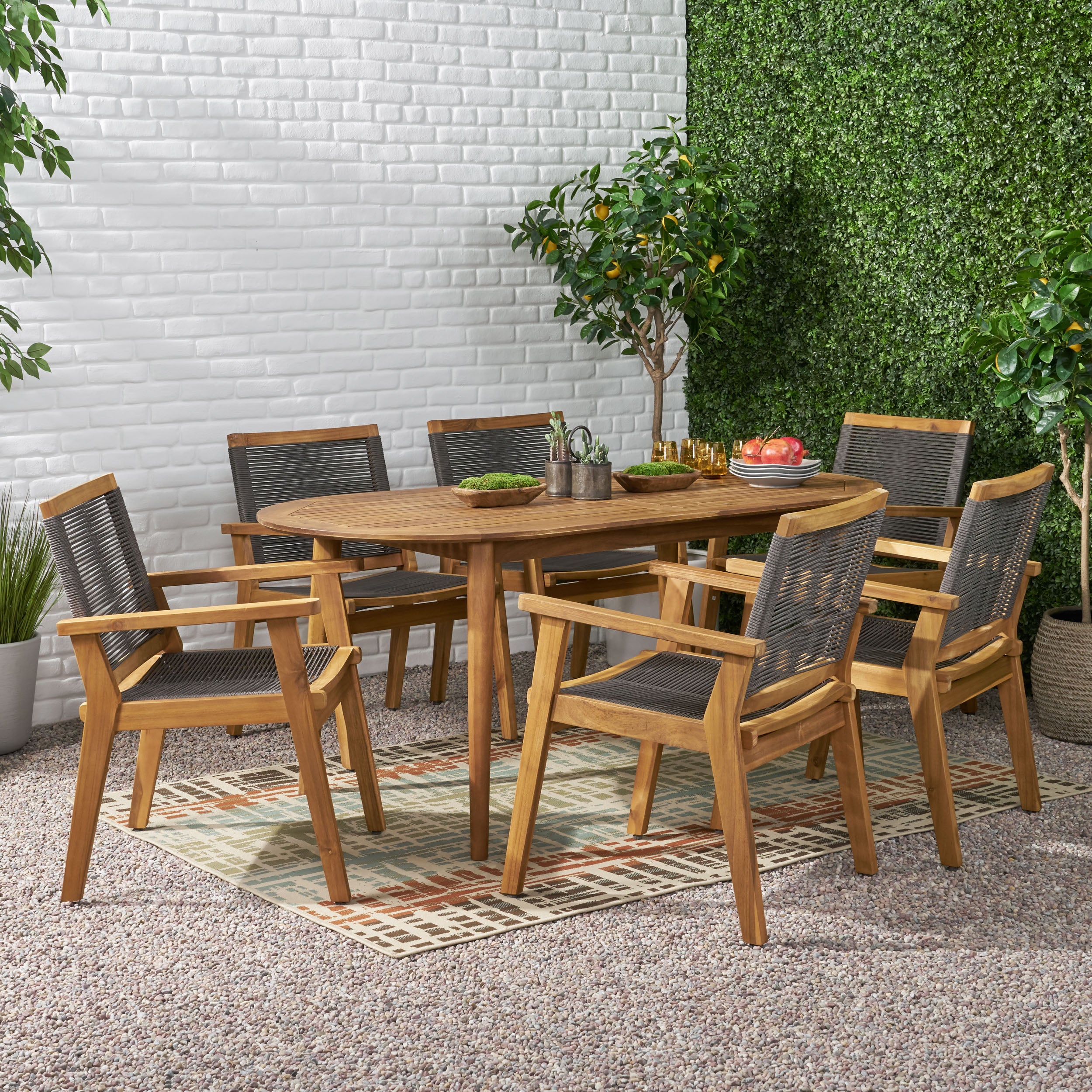 Specter Outdoor 7 Piece Acacia Wood Dining