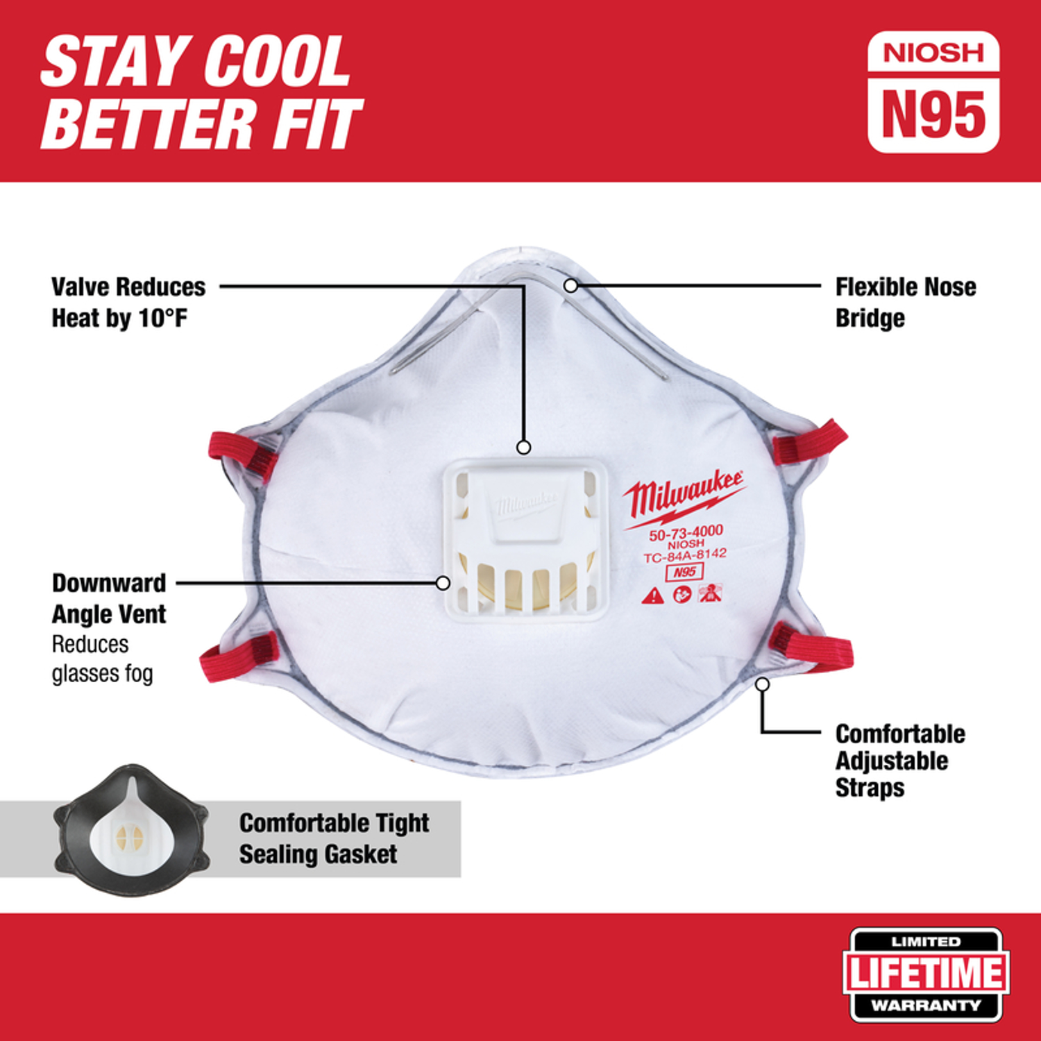 MW N95 Multi-Purpose Respirator with Gasket Valved White One Size Fits All 3 pk