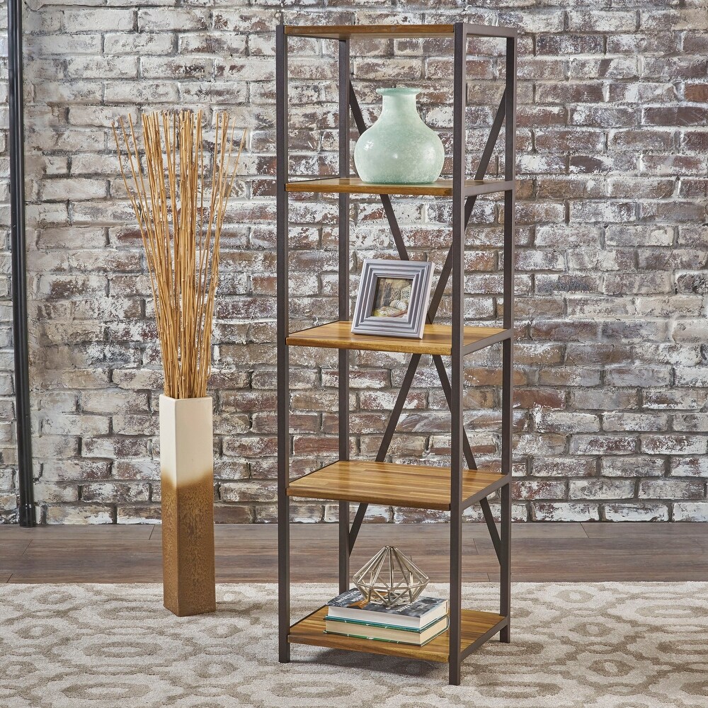 Roney Modern Industrial Acacia Wood/ Iron 4 tier Slim Bookcase by Christopher Knight Home   14.50\