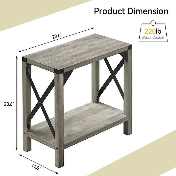 Narrow End Table Set of 2 for Small Spaces， Rectangular Farmhouse Nightstand Sofa Side Table