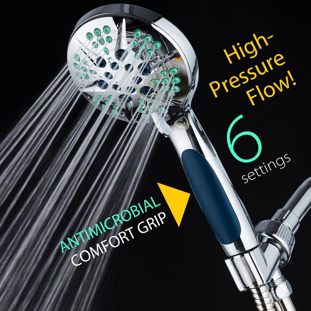 6-Spray 4.3 in. Single Wall Mount Handheld Rain Shower Head in Chrome 5532