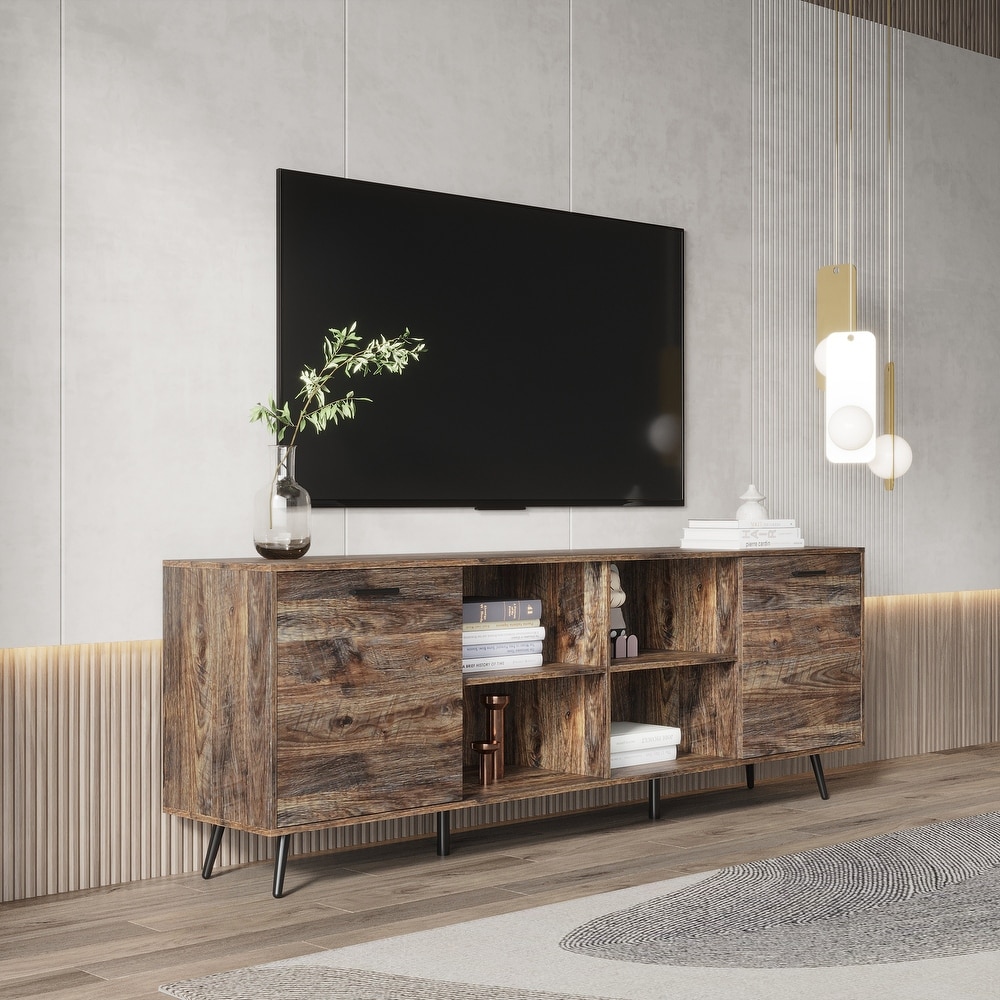 TV Stand Media Entertainment Center Mid Century Modern TV Console Table with Storage Cabinet Doors for Living Room