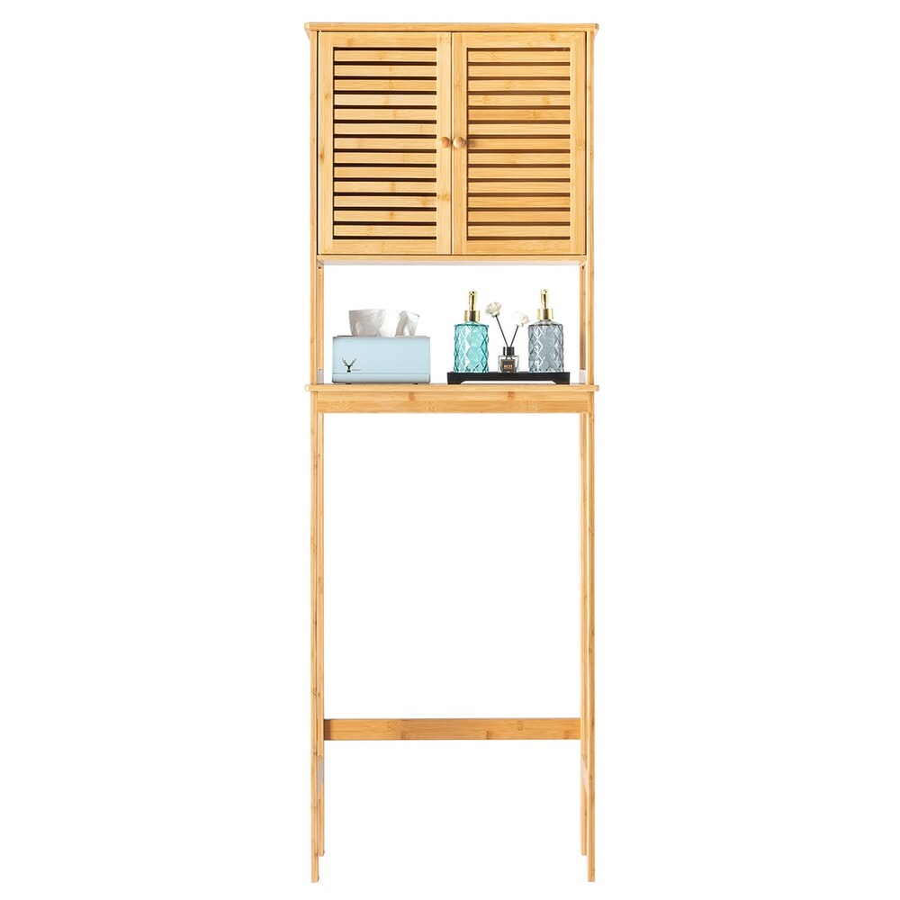 Over The Toilet Bathroom Cabinet with 2 Doors and 1 Shelf  Bamboo