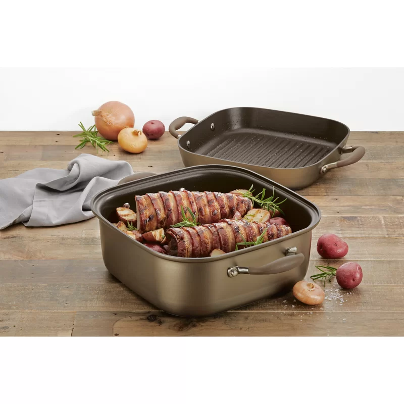 Anolon 83869 Advanced Hard Anodized Nonstick Grill Pan / Griddle and Roaster - 11 Inch， Brown