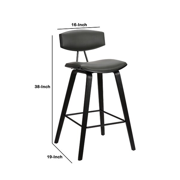 Counter Height Wooden Bar Stool with Curved Leatherette Seat，Black and Gray