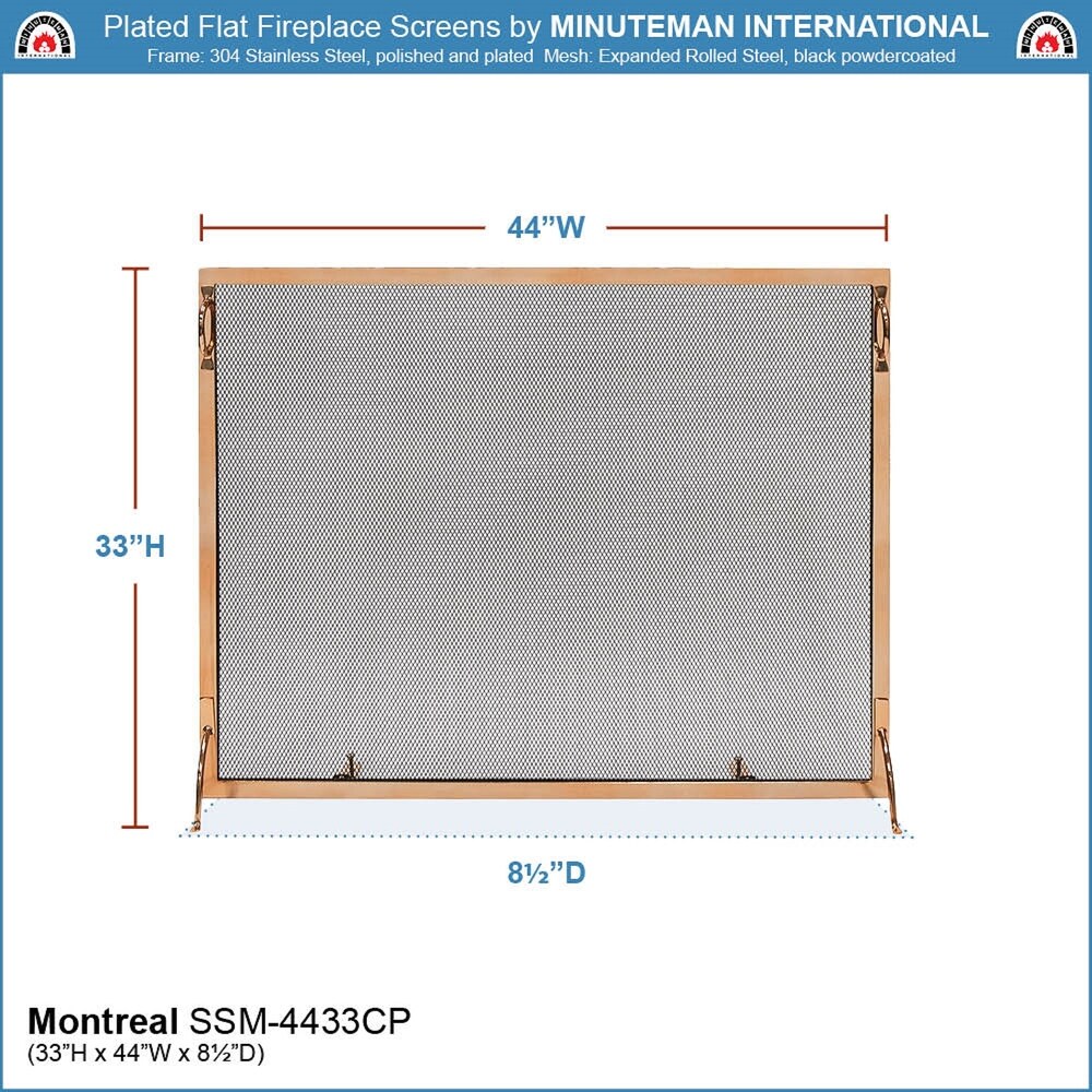 Minuteman International Montreal Modern Flat Fireplace Screen  44 Inch Long  Copper