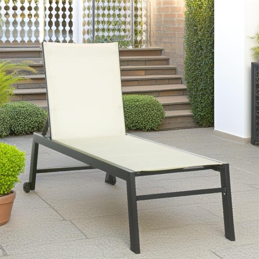 Adjustable Outdoor Chaise Lounge with Wheels and Breathable Fabric   N/A