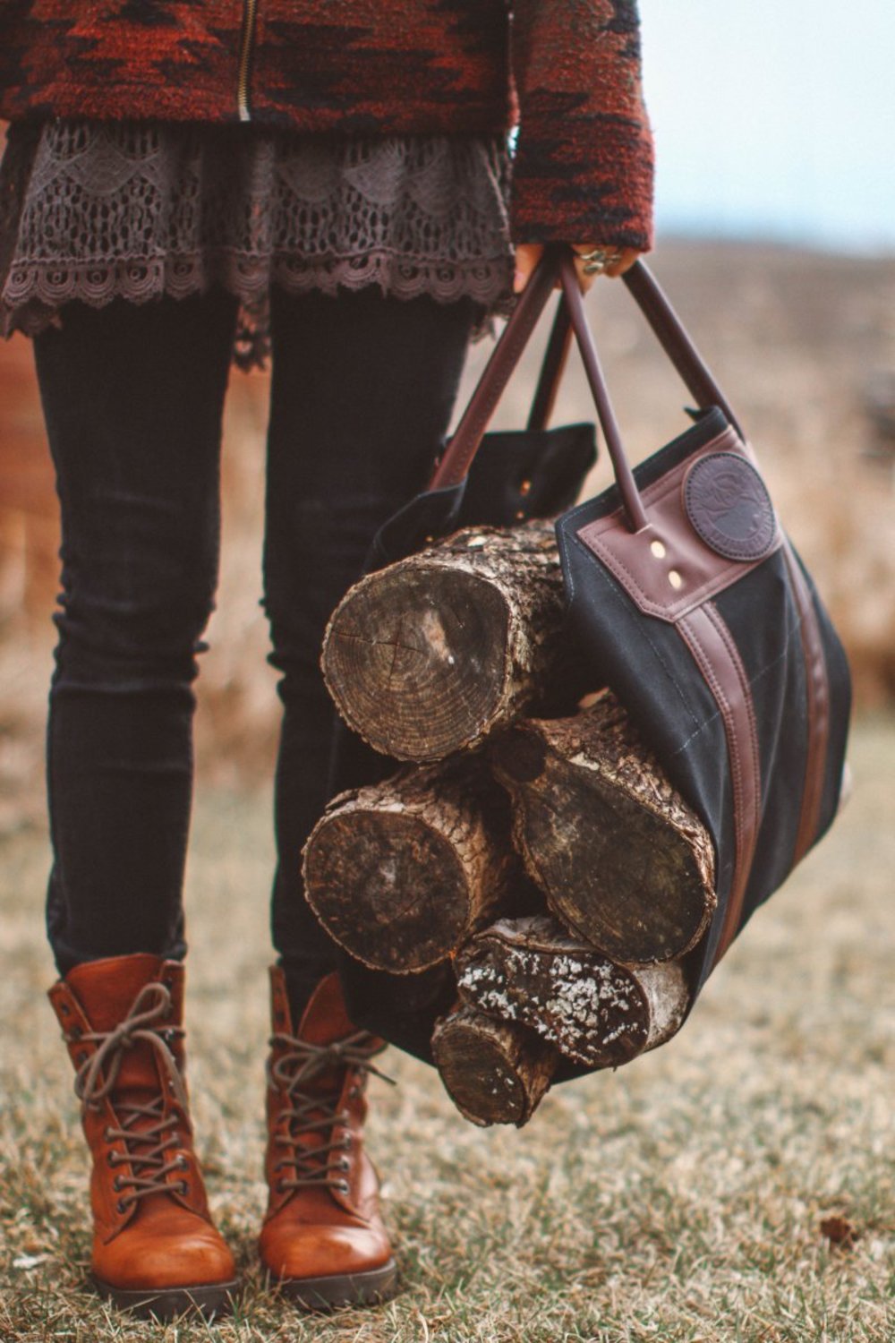 Black Canvas Log Carrier