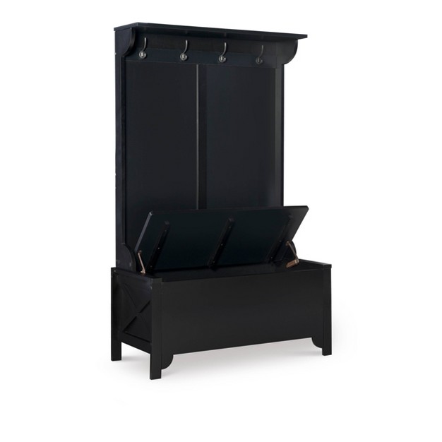 Anna Transitional 4 Double Hooks Storage Bench Top Shelf Hall Tree Black Linon