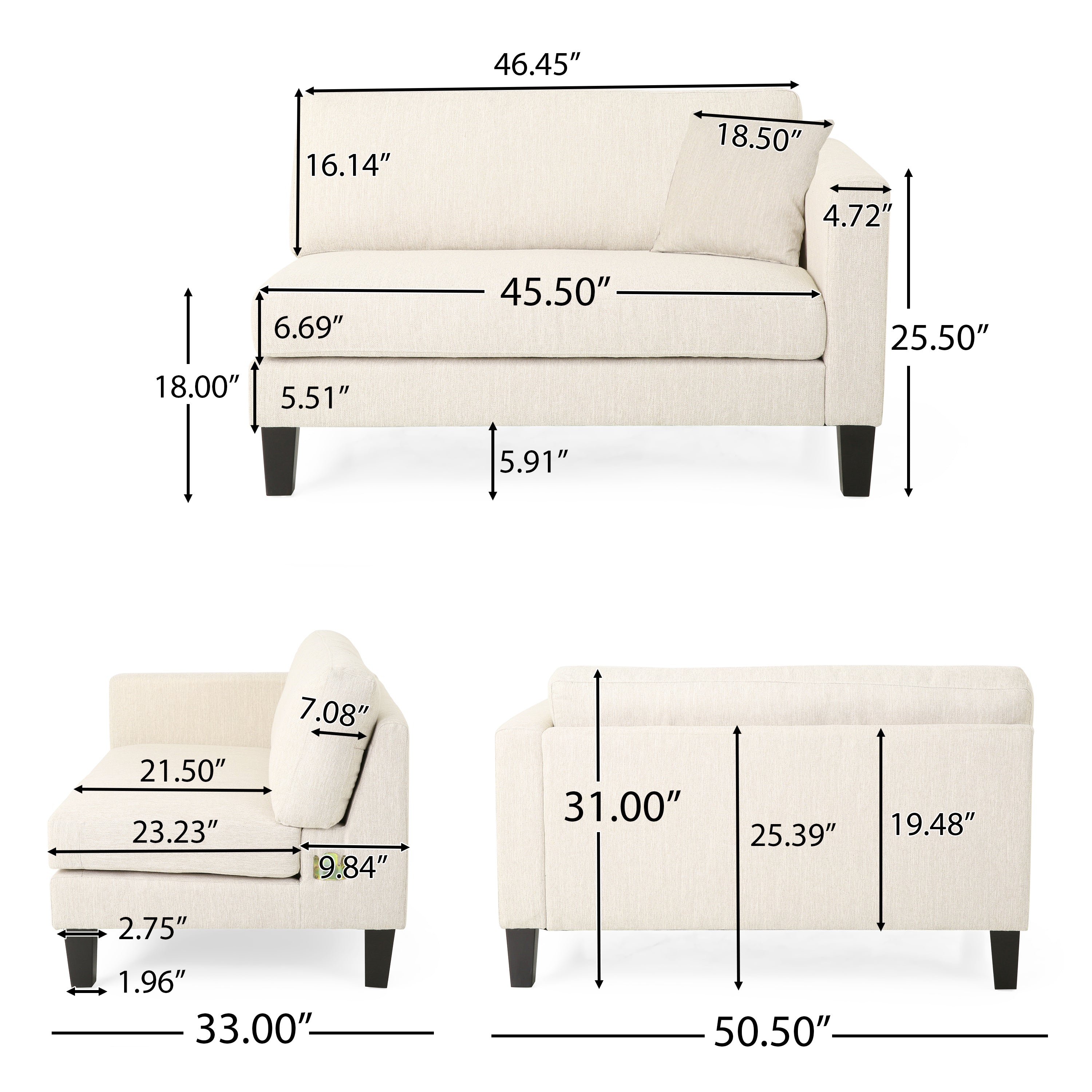 Ilaan Contemporary 4 Seater Fabric Sofa with Accent Pillows