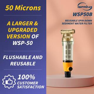 ISPRING WSP50B Large Whole House Spin-down Sediment Water Filtration System w Scraper and Brass Top Clear Housing 50 Micron WSP50B