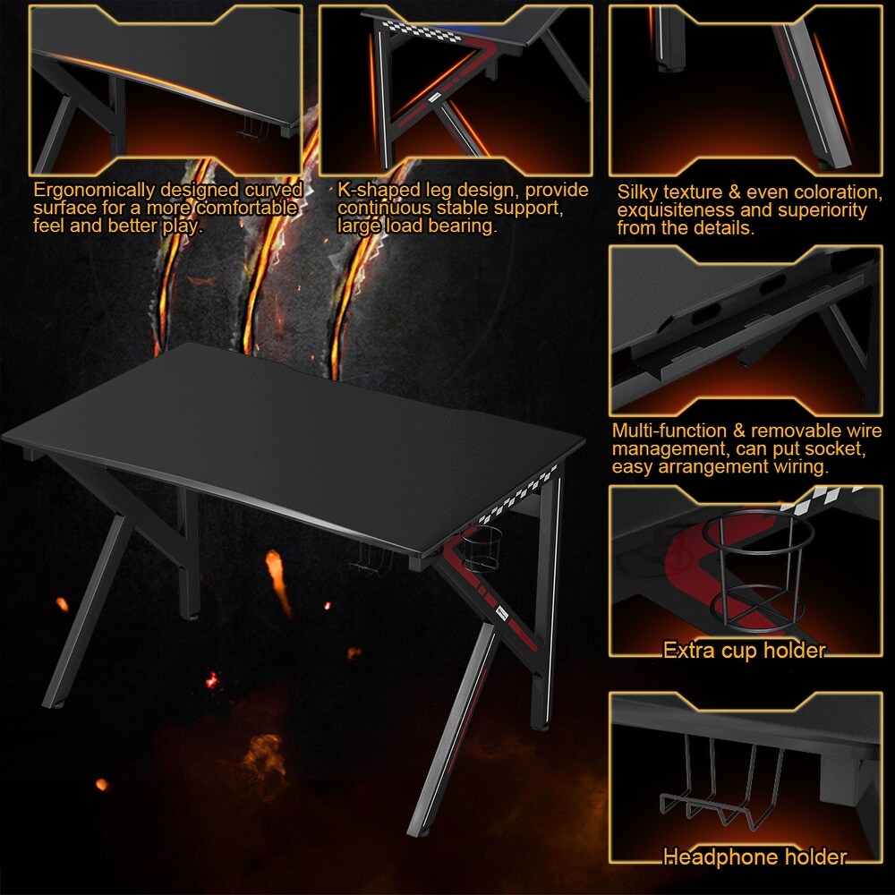 Costway Gaming Desk Gamers Computer Table E Sports K Shaped W/ Cup