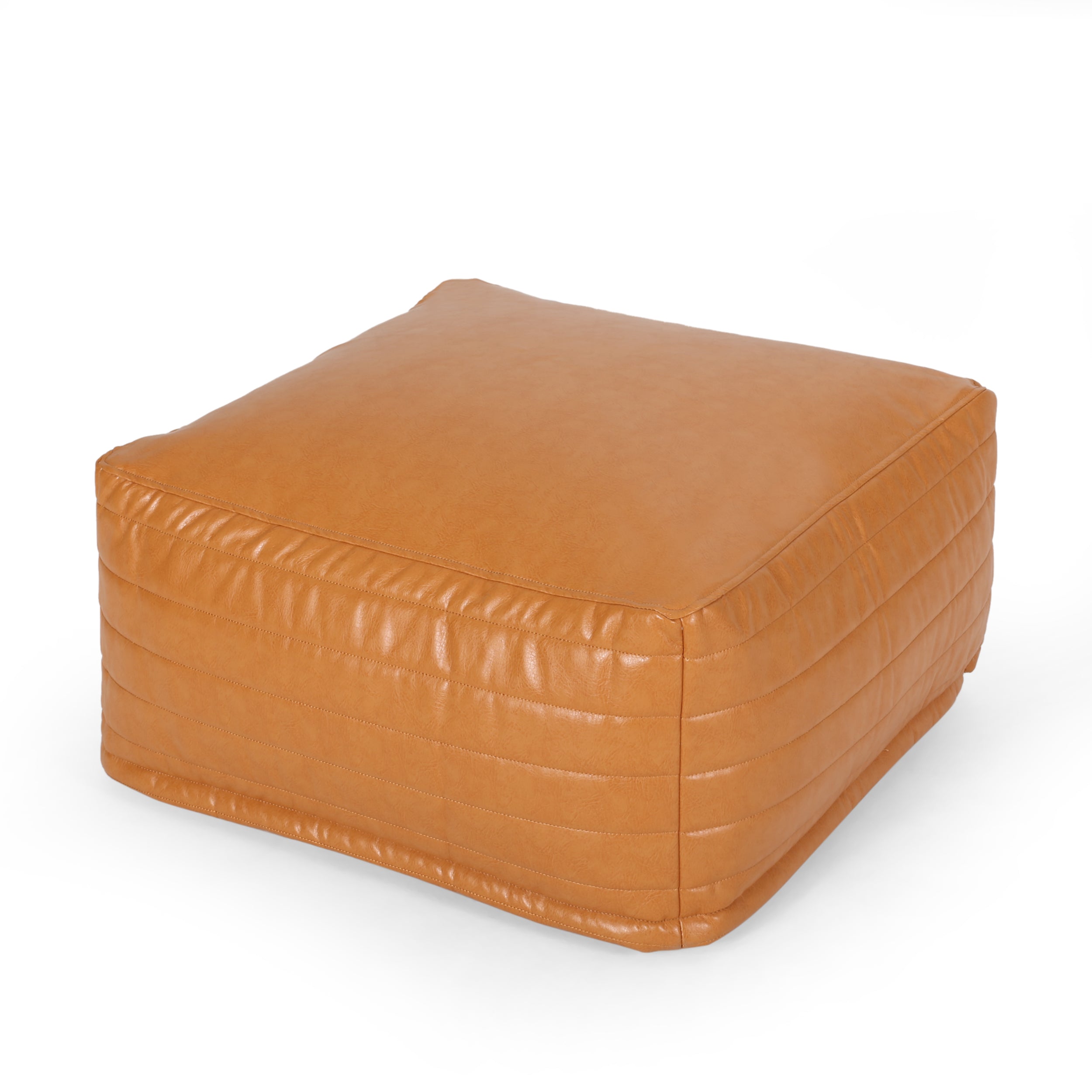 Conrail Contemporary Faux Leather Channel Stitch Pouf