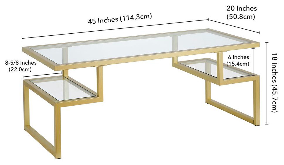 Zander 45  x27 x27Wide Rectangular Coffee Table in Brass   Contemporary   Coffee Tables   by BisonOffice  Houzz